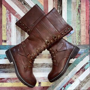 Rieker Dominika 32 Tall Brown Lace Boots NWT Combat Waterproof 14” Shaft SZ 8.5